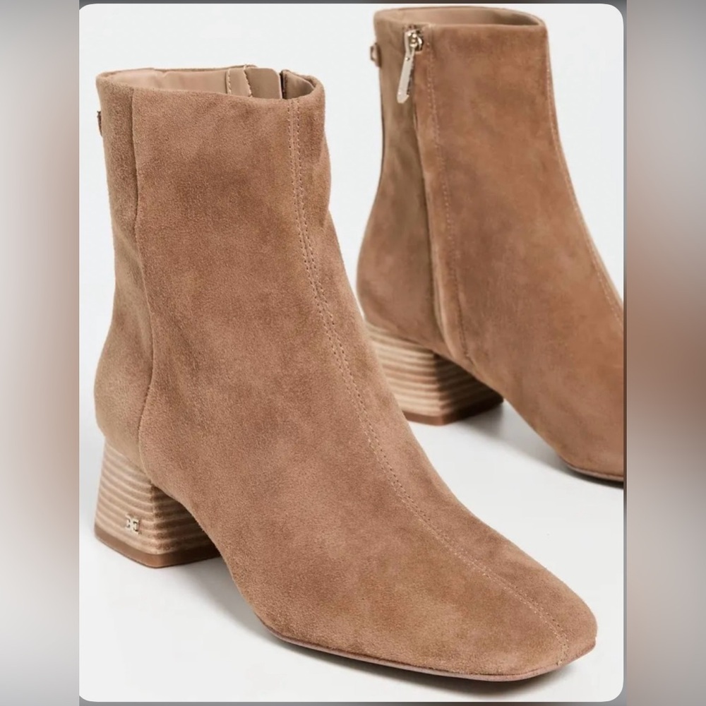 Sam Edelman Paige Square Toe Block Heel Ankle Booties - Almond Taupe
